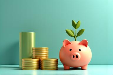 Illustration of a piggy bank and coins.