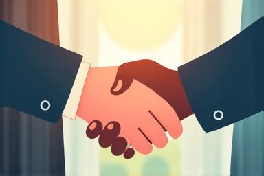 Illustration of two people shaking hands.